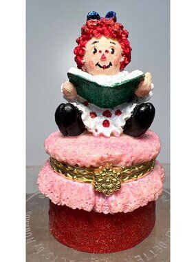 Raggedy Ann Trinket Box With Glitter Accents & Gold Details
